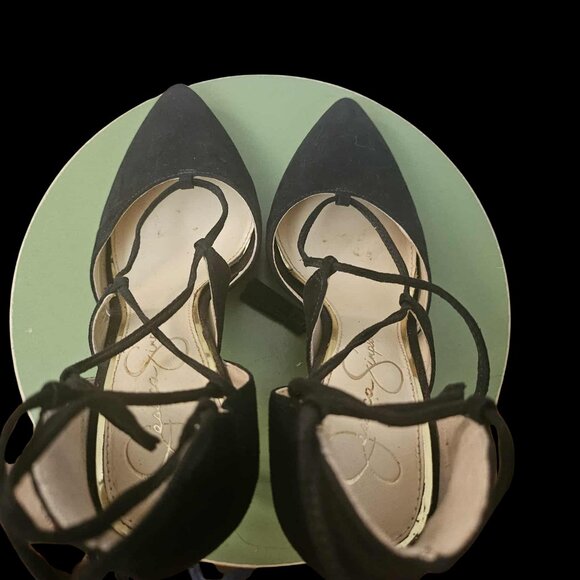Jessica Simpson Black Suede Lace Up Heels Size 6 - Picture 4 of 5